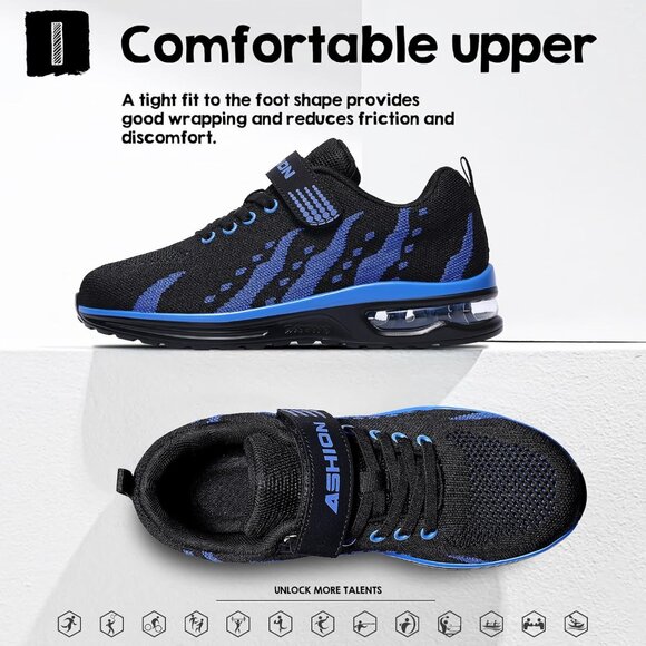 Kids 3208-black Blue Running Breathable Lightweight Non Slip Comfortbale Sneaker - Picture 2 of 7